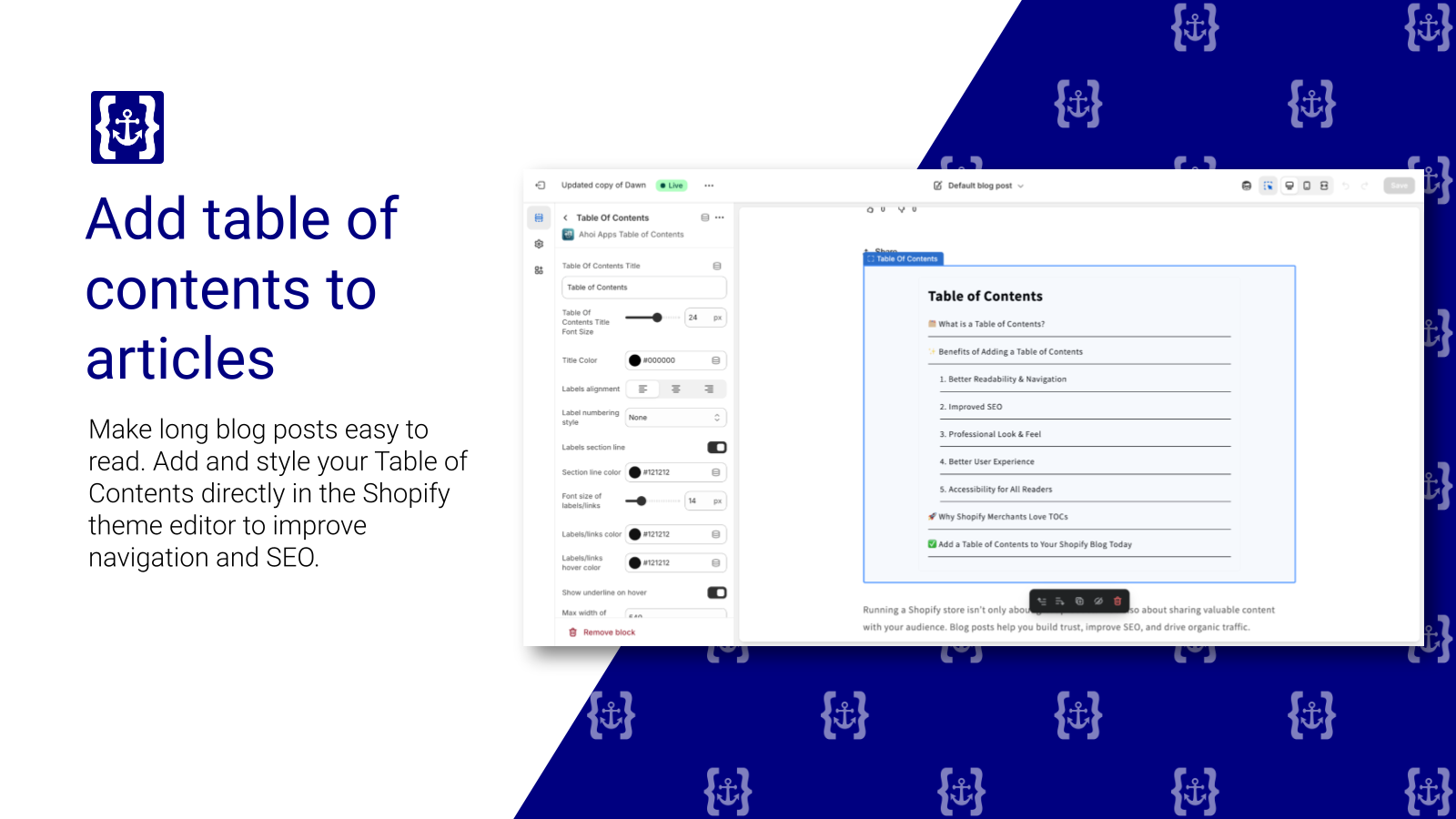 Média Shopify Table des matières - Faites des pages Shopify numérisables, structurées et conviviales. 7