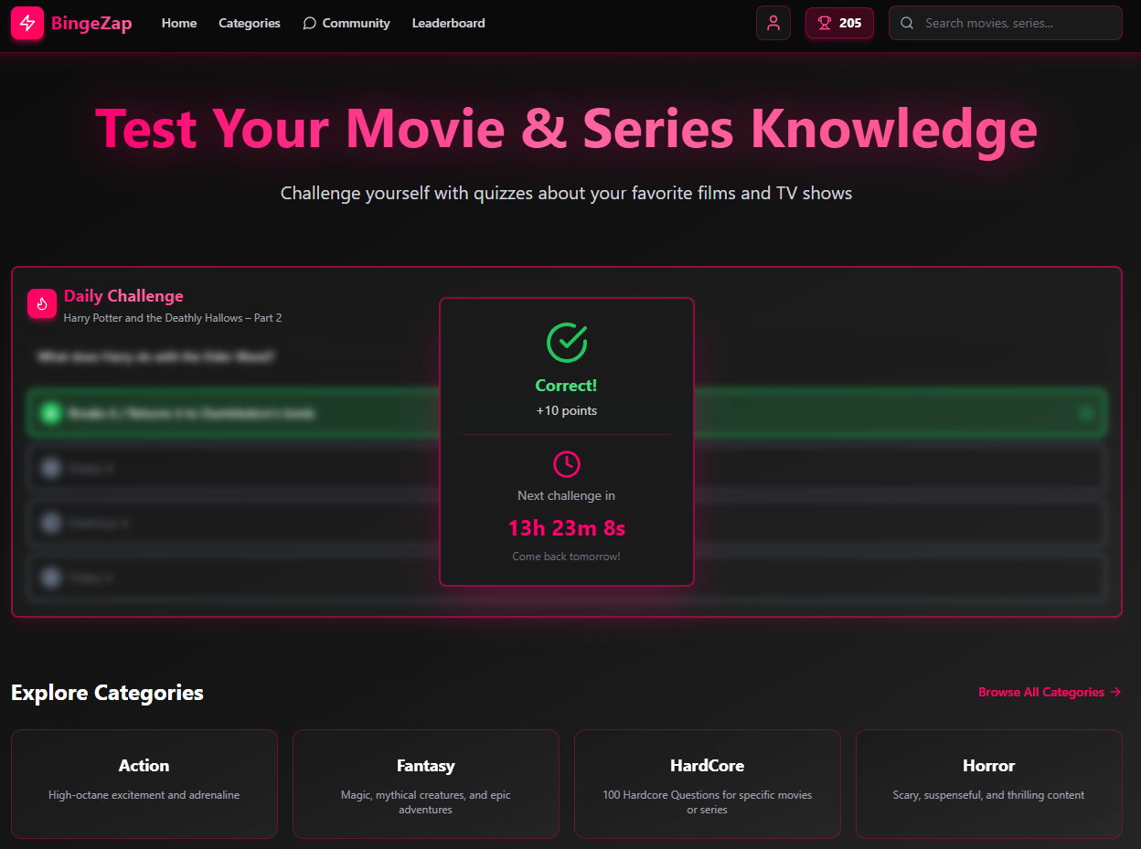 BingeZap - Main product screenshot demonstrating key features and user interface