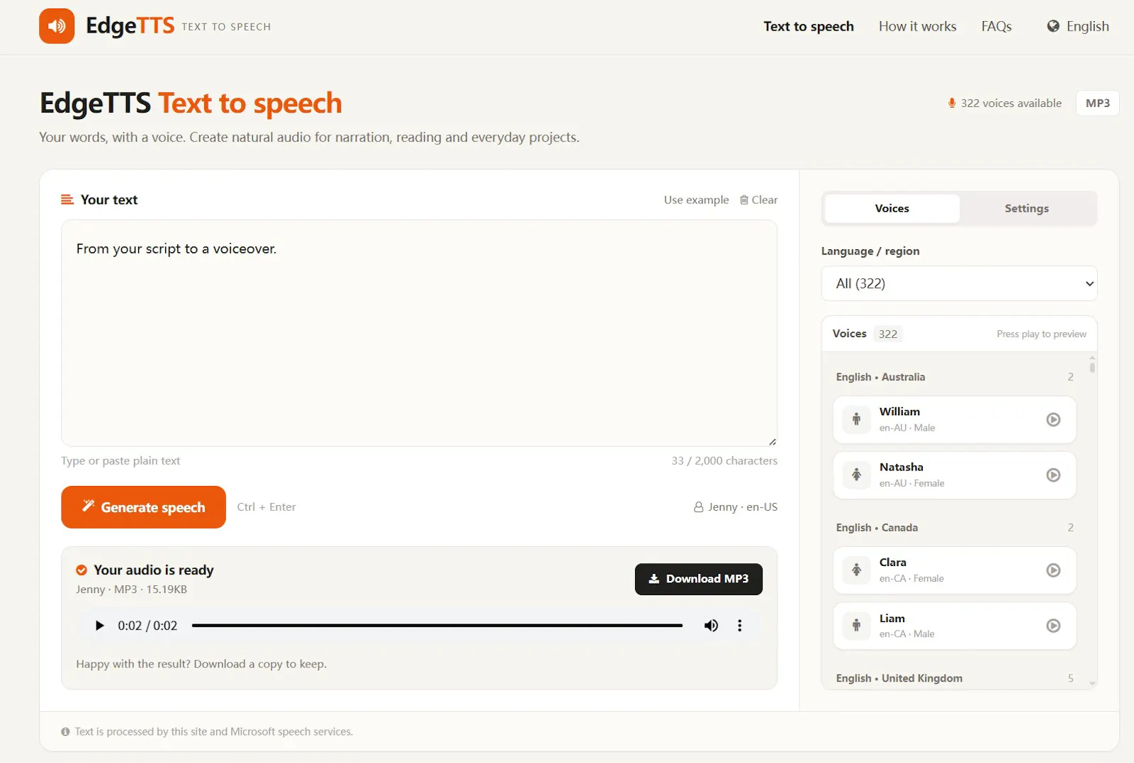 EdgeTTS screenshot 2