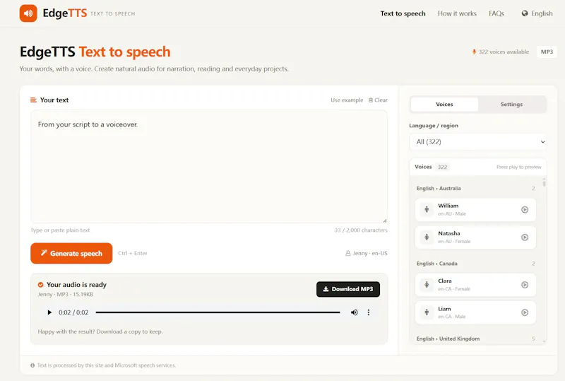 EdgeTTS screenshot 2