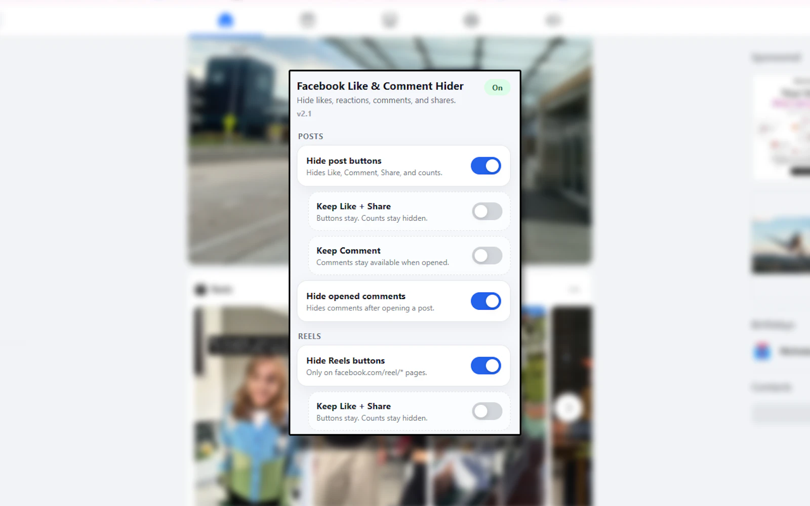 Facebook Like & Comment Hider screenshot 1