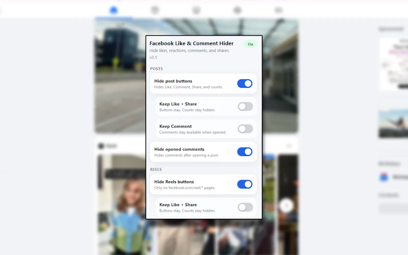 Facebook Like & Comment Hider screenshot 1