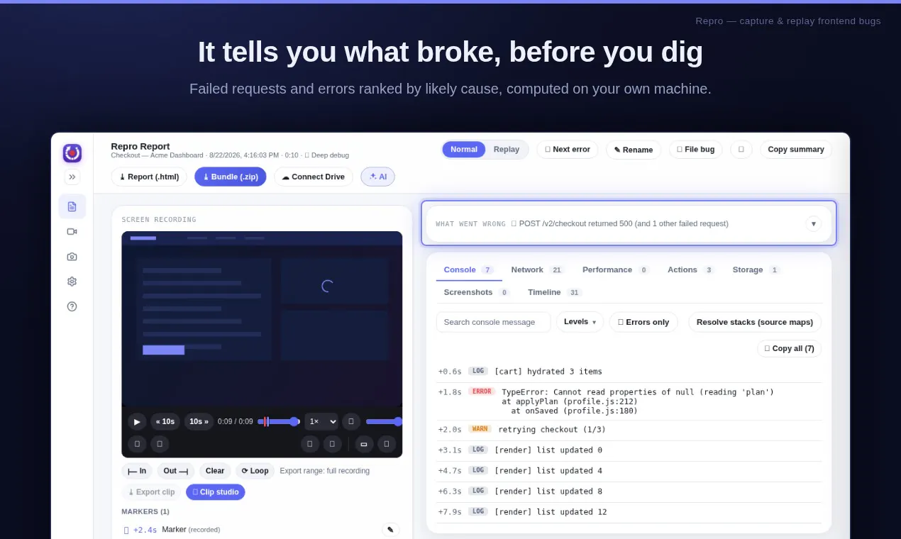 Repro — Capture & replay frontend bugs gallery image