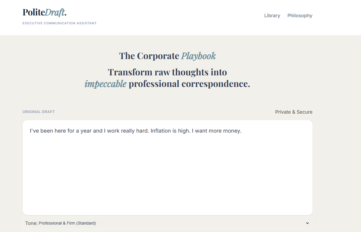 PoliteDraft - Screenshot 2 showing product features and functionality