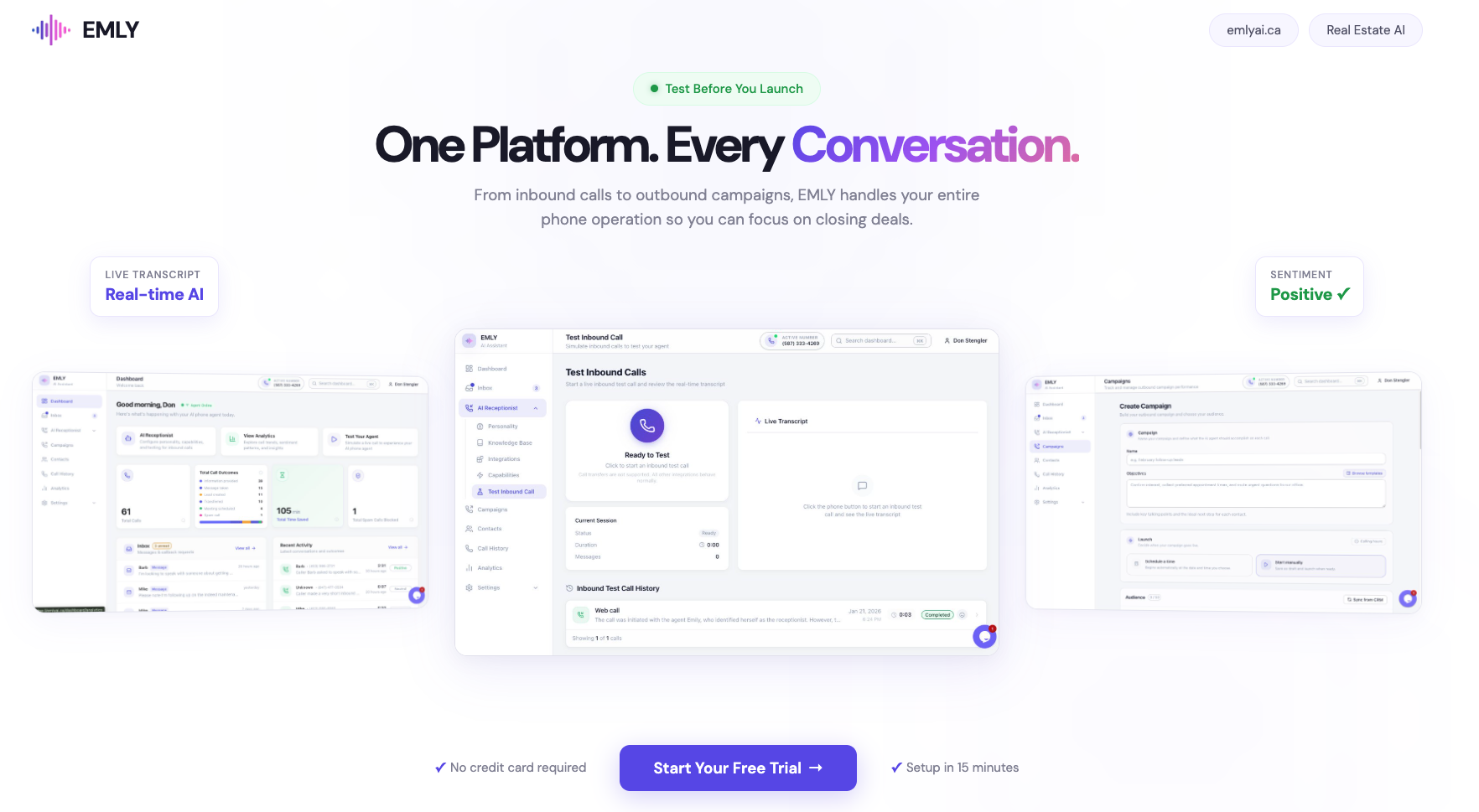 EMLY AI - Main product screenshot demonstrating key features and user interface
