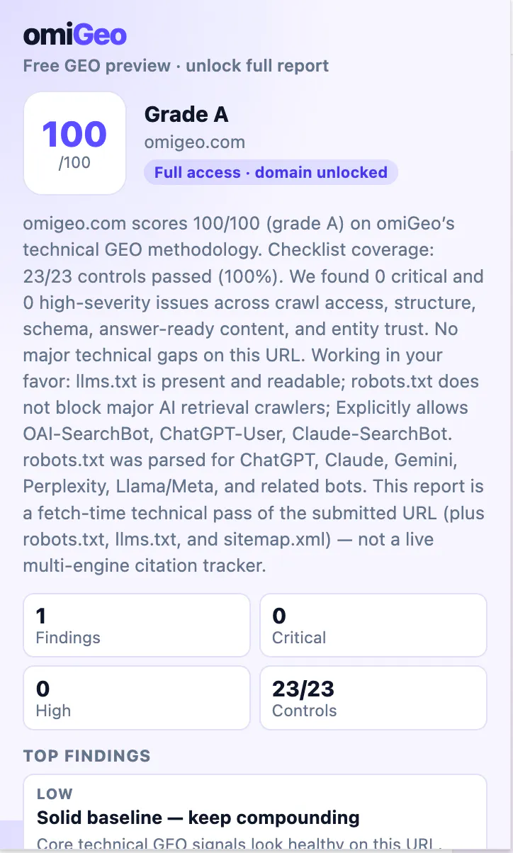 omiGeo — GEO Readiness Scanner gallery image