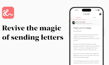LetterMe 앱 로고는 매끄러운 봉투에 연필과 디지털 화면을 함께 나타내어 전통적인과 디지털적인 편지 쓰기의 결합을 상징합니다.