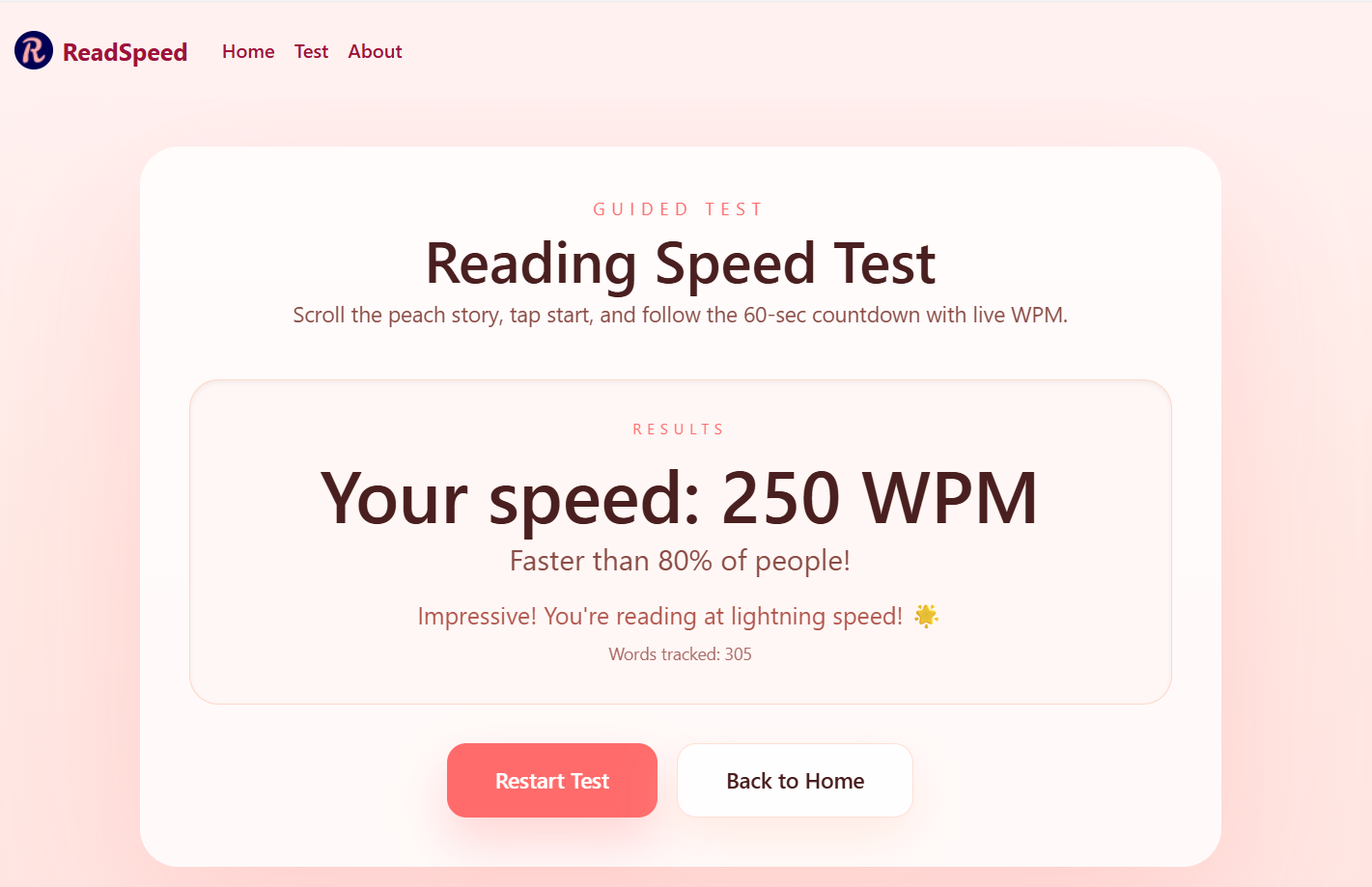 ReadSpeed - Reading Speed Test - Screenshot 2 showing product features and functionality