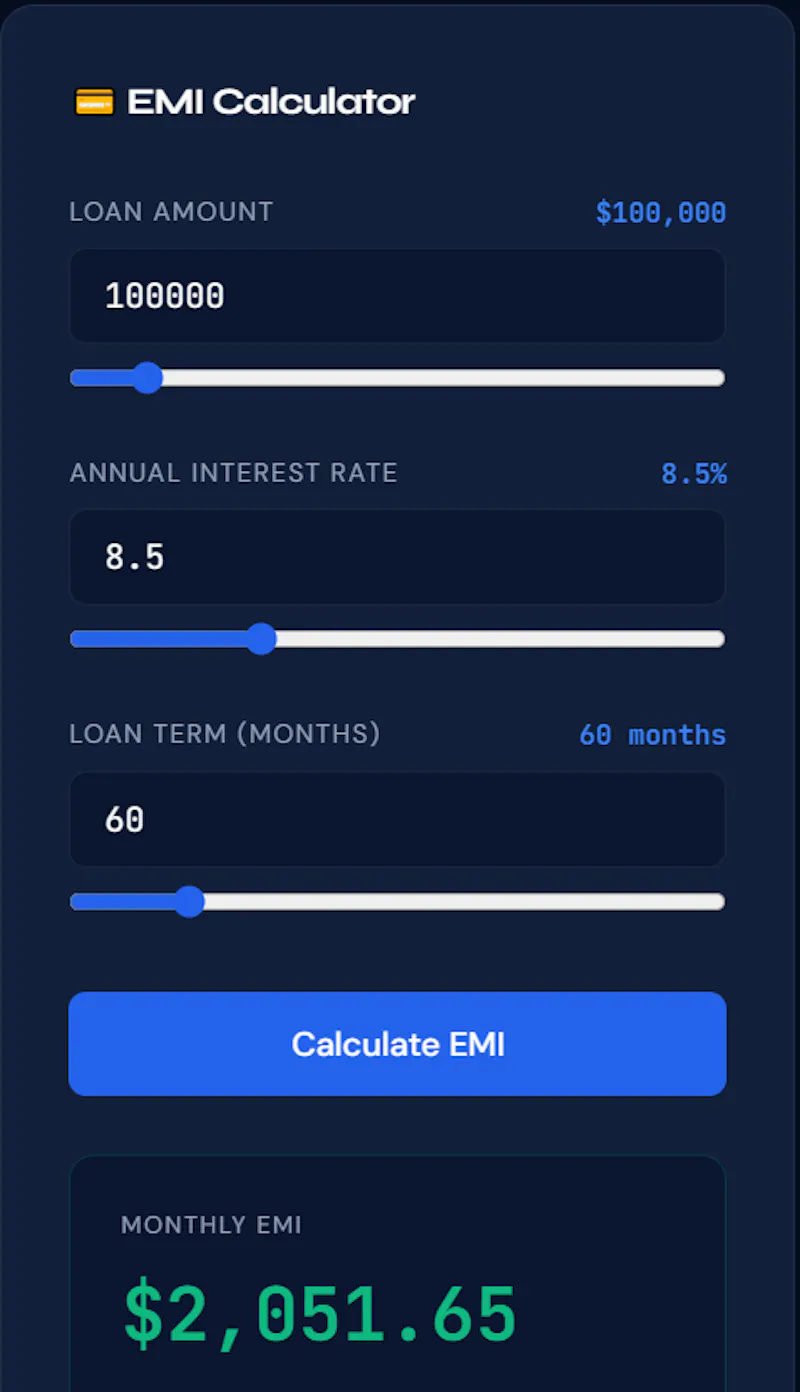 Free EMI Calculator — Home, Car & Loans screenshot 1