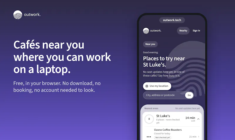 Outwork. Cafés to work in, near you. screenshot 2