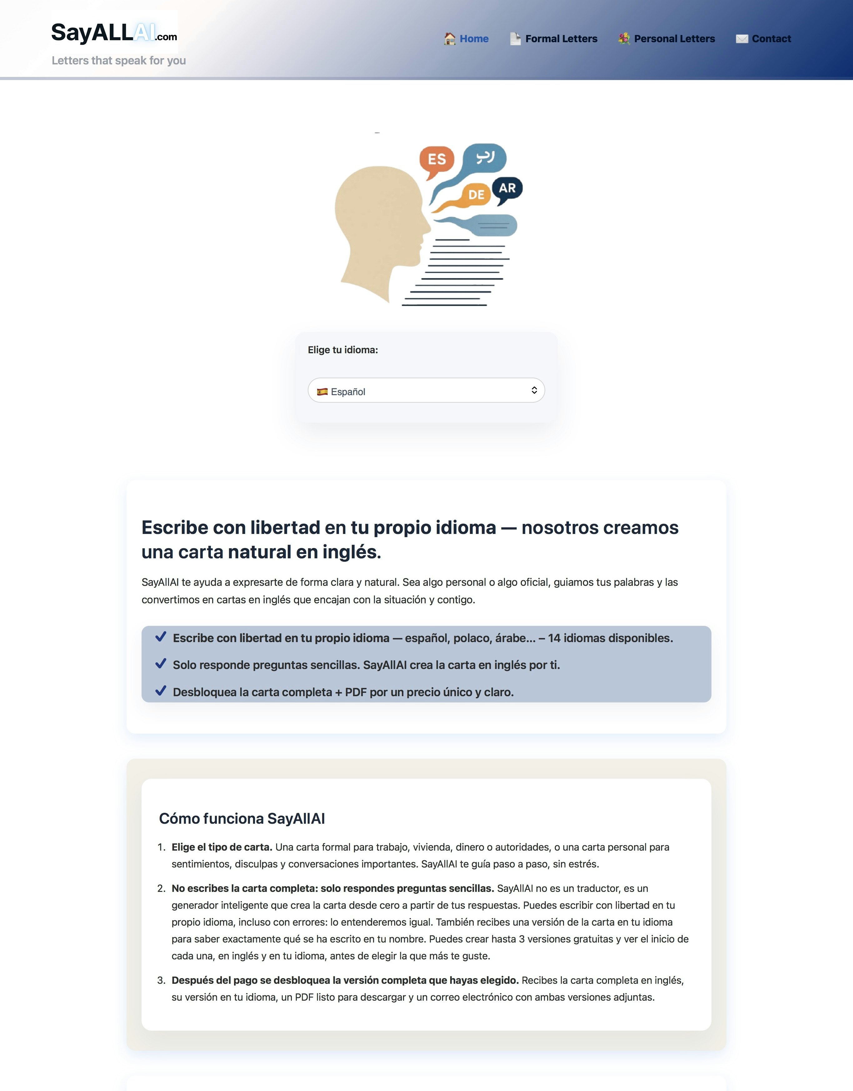 SayAllAI – AI Letter Generator - Screenshot 2 showing product features and functionality