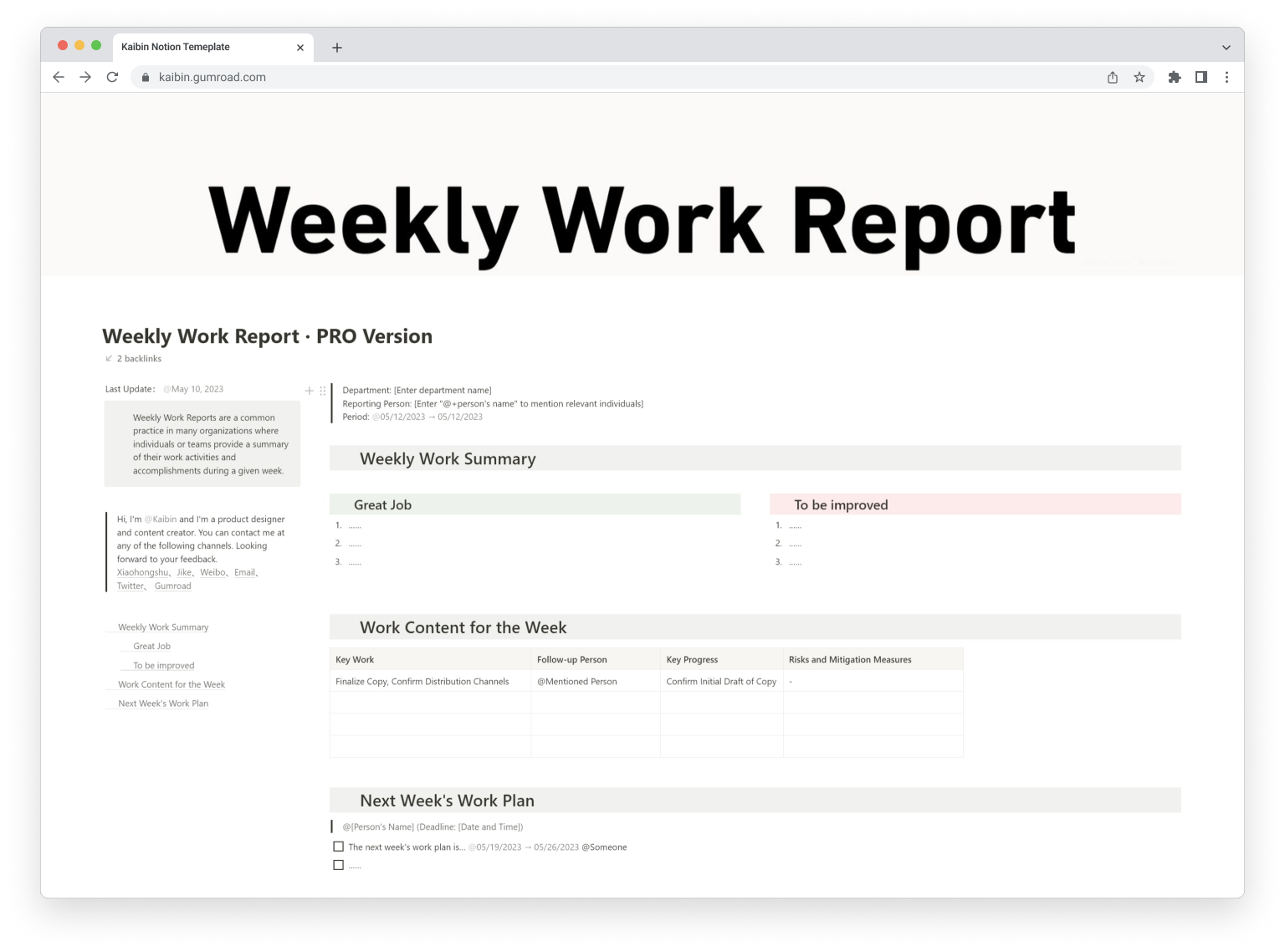 Mídia 2 de Relatório de trabalho semanal noção - Acompanhe seu progresso semanal com facilidade