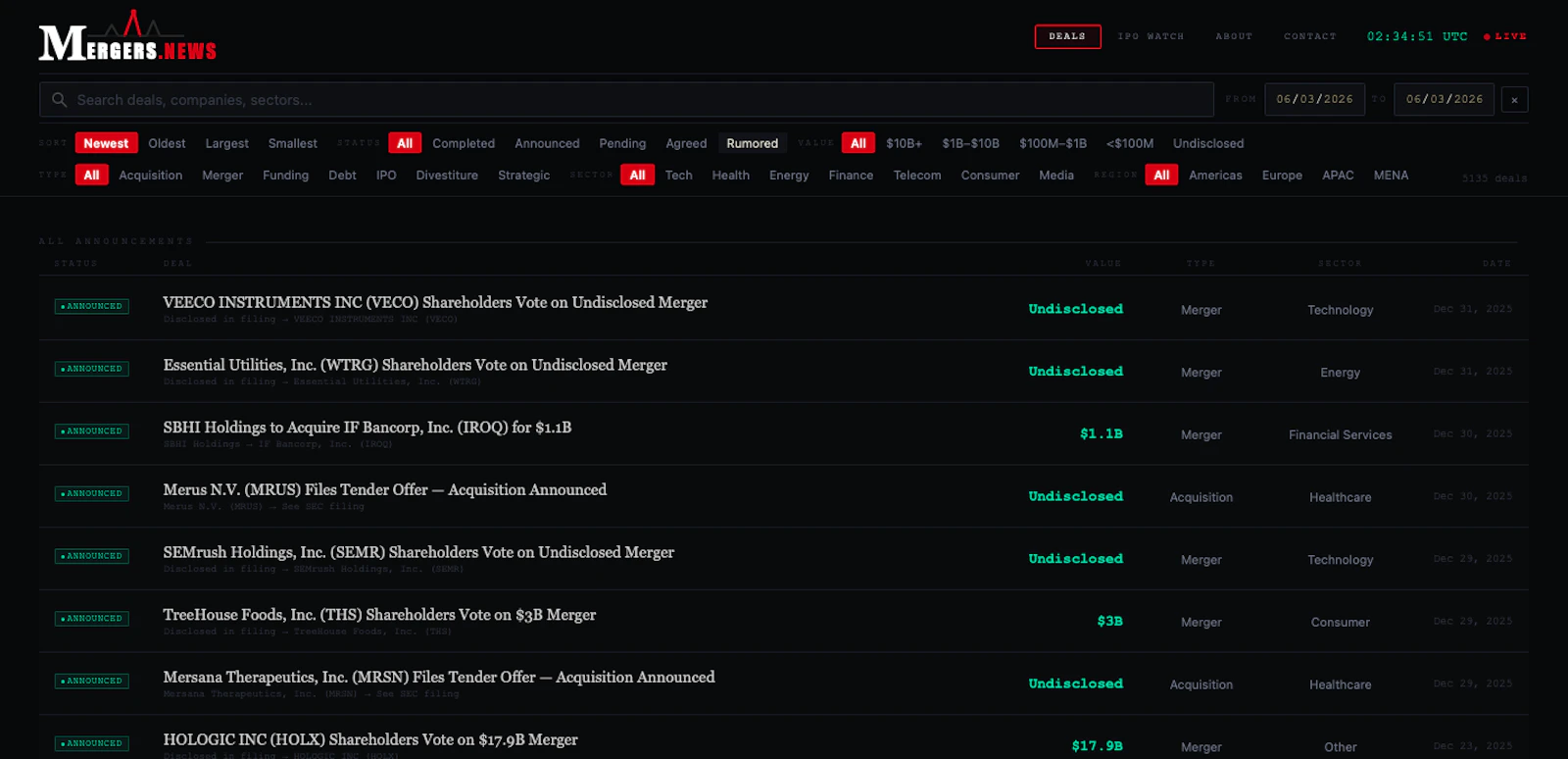 mergers.news screenshot 1