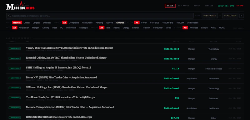mergers.news screenshot 1