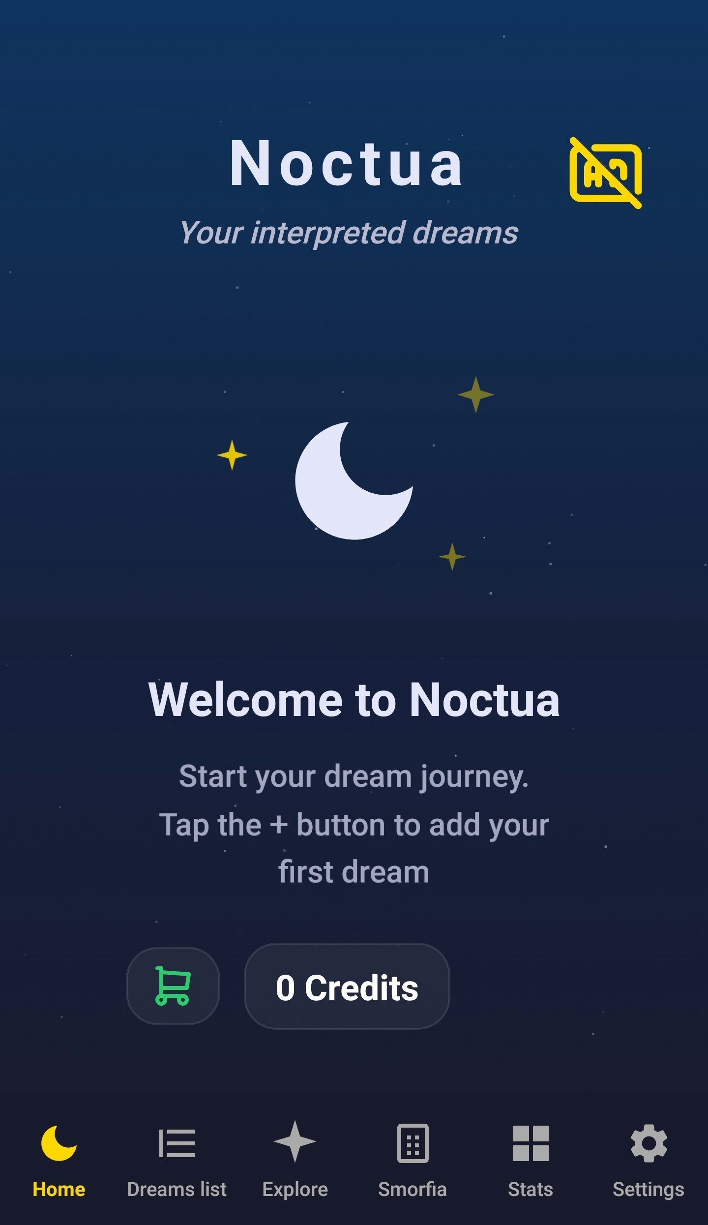 Noctua – Dream interpreter - Main screenshot showing features and interface