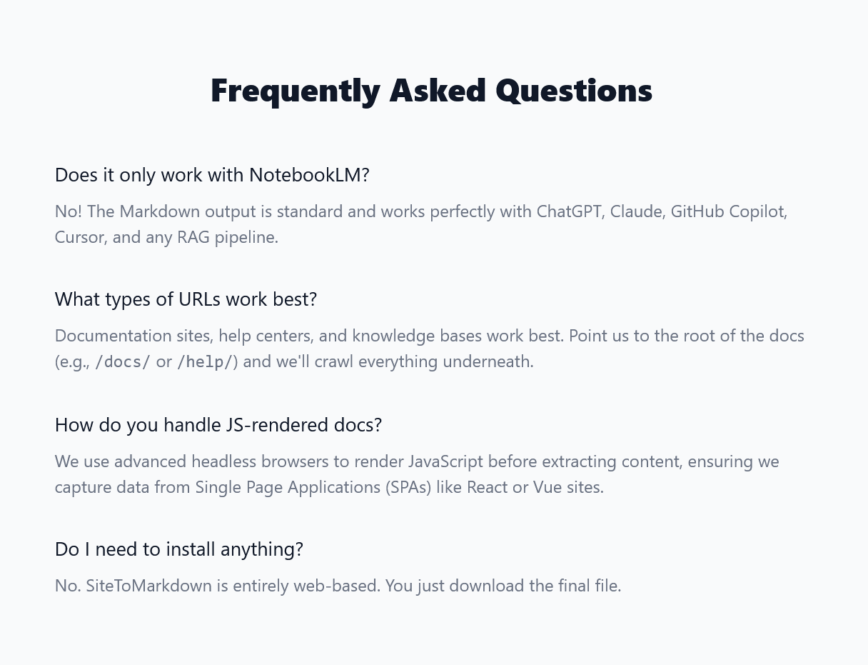 SiteToMarkdown - Screenshot 3 showing product features and functionality