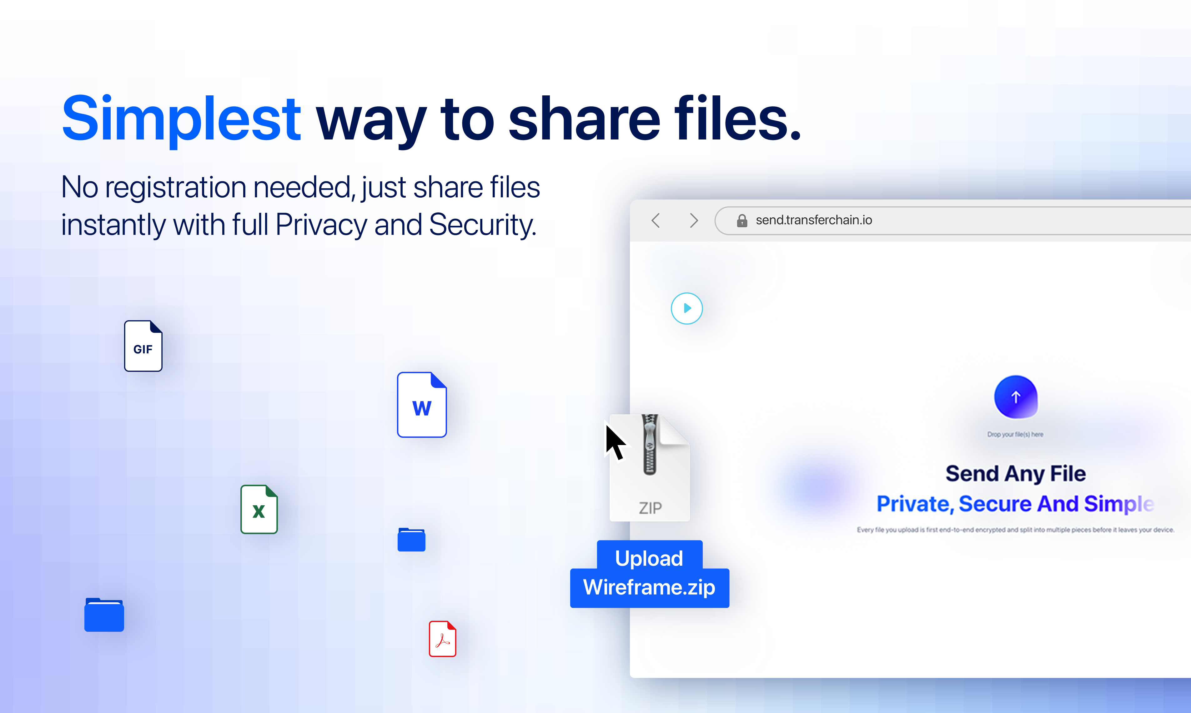 TransferChain отправить - Обмен безопасным и частным файлом на основе блокчейна для всех медиа 4