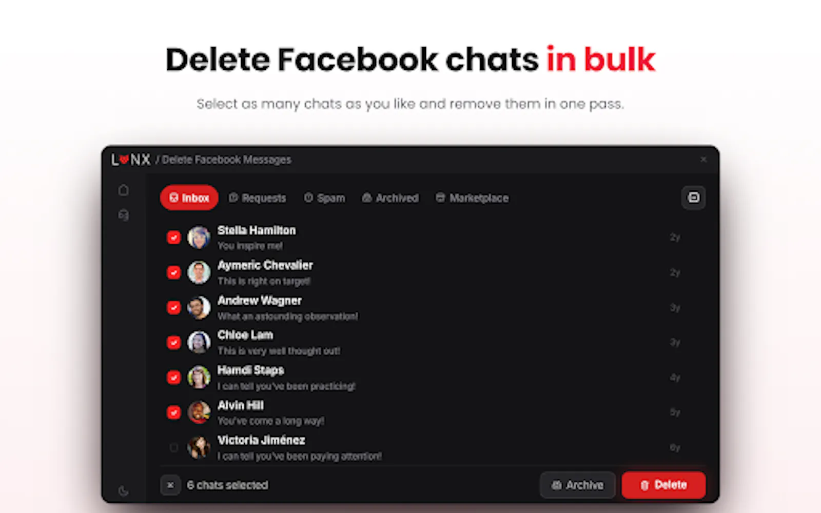 Lynx | Delete Facebook Messages screenshot 2
