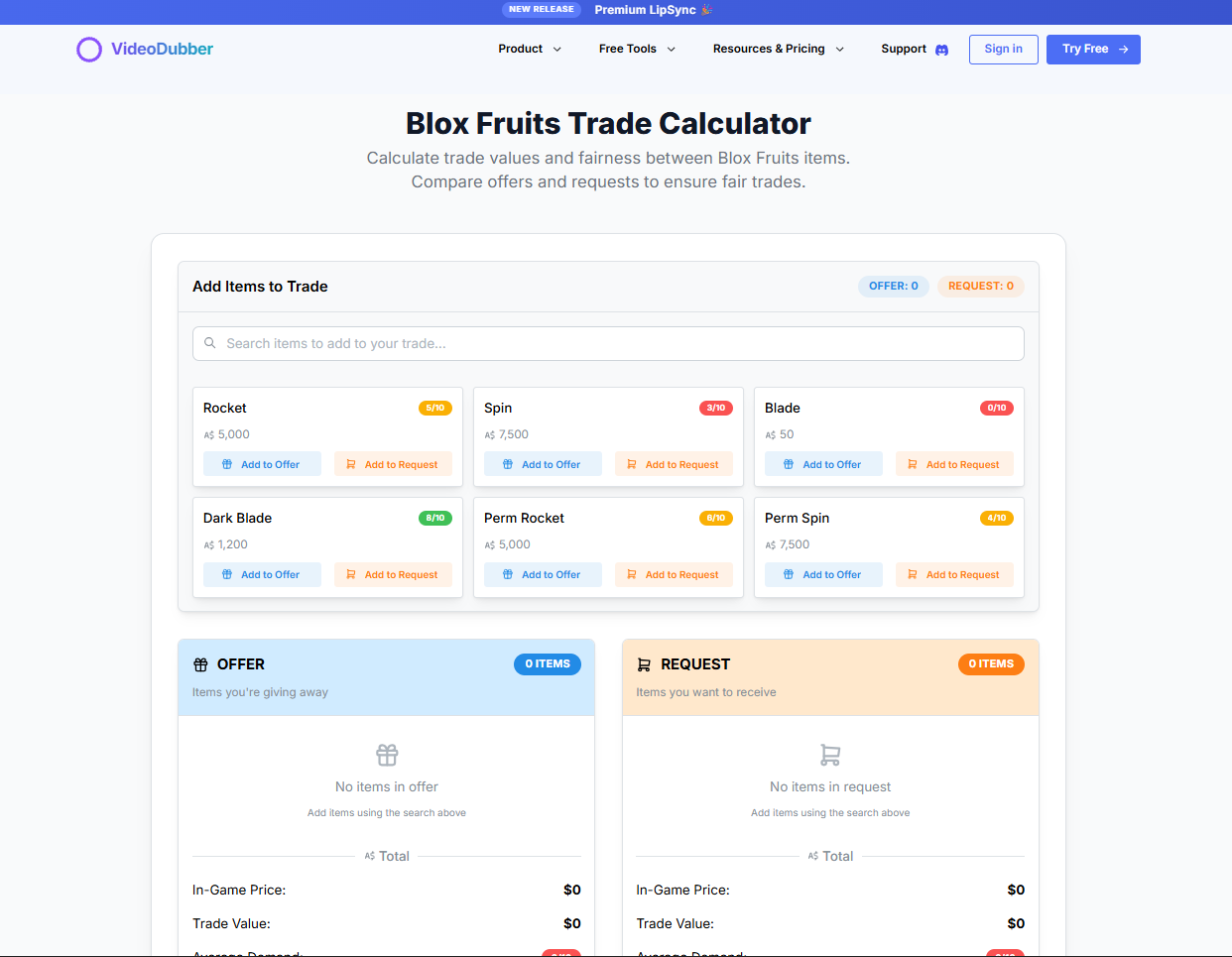 Média Calculateur de commerce des fruits Blox - Évaluer l'équité commerciale |videodubber.ai 3