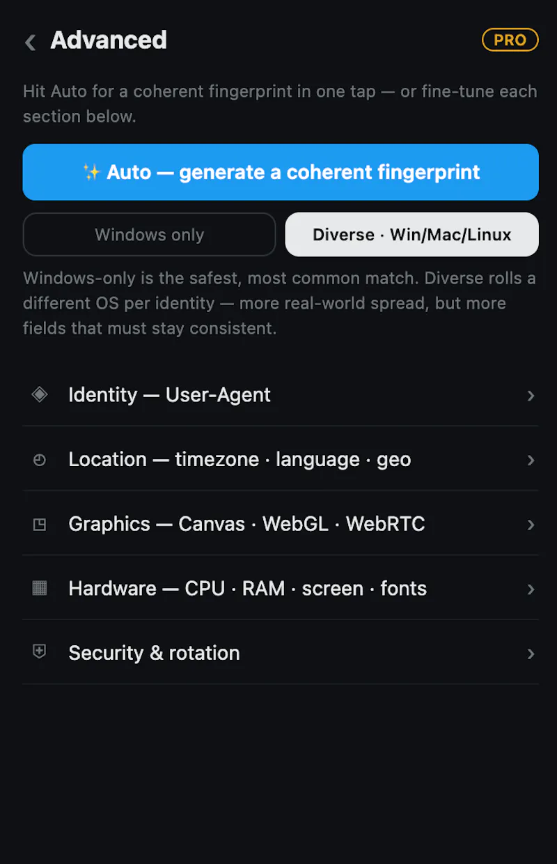 Proxy Manager - 1 identity per account.  screenshot 2