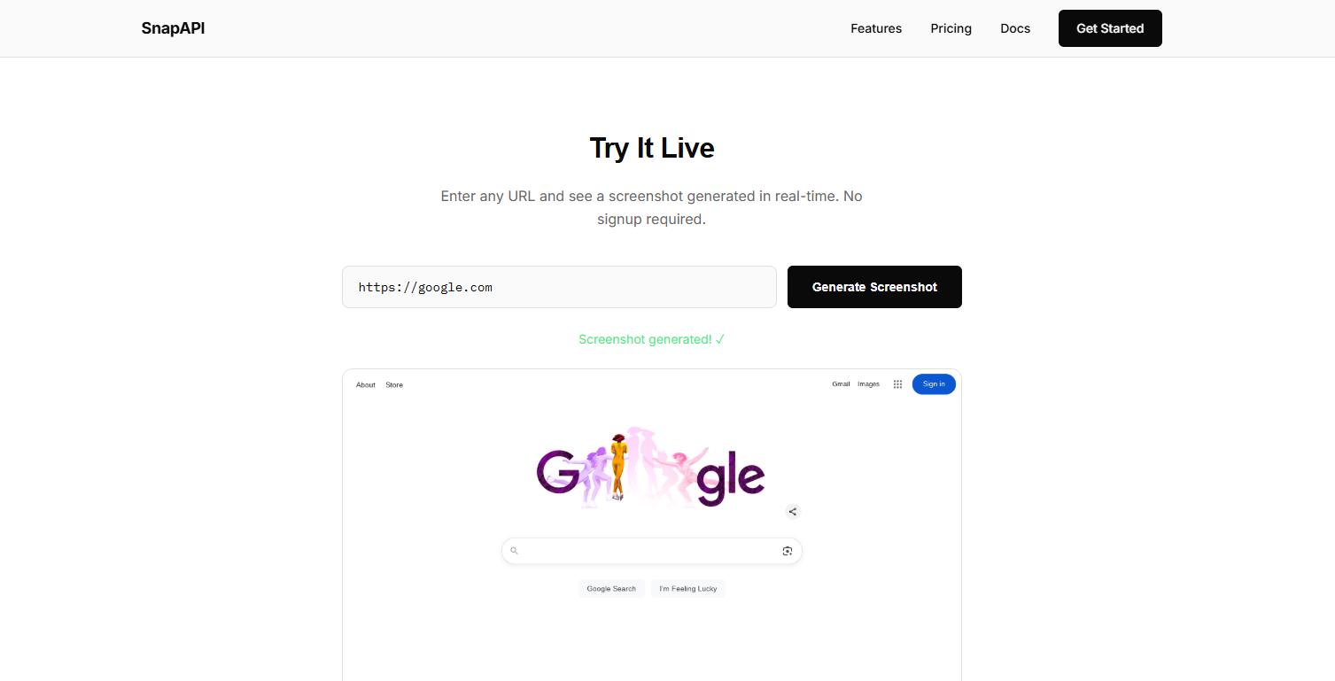 SnapAPI - Screenshot 2 showing product features and functionality