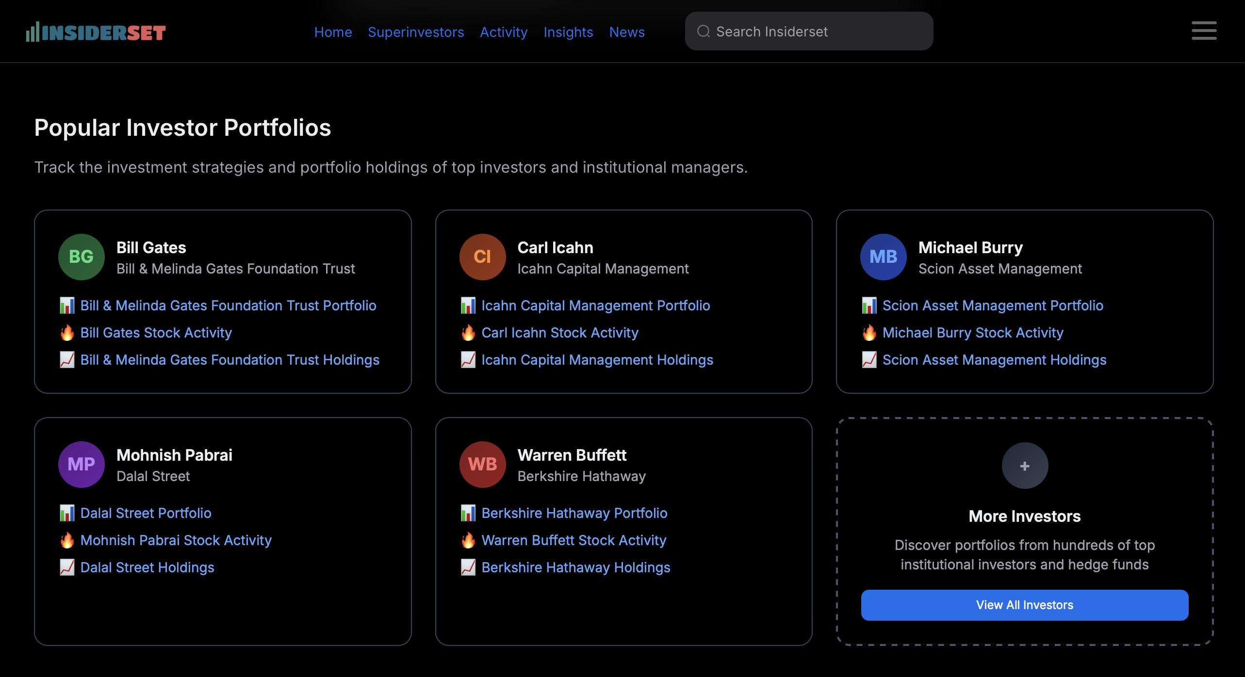 Insiderset - Main screenshot showing features and interface