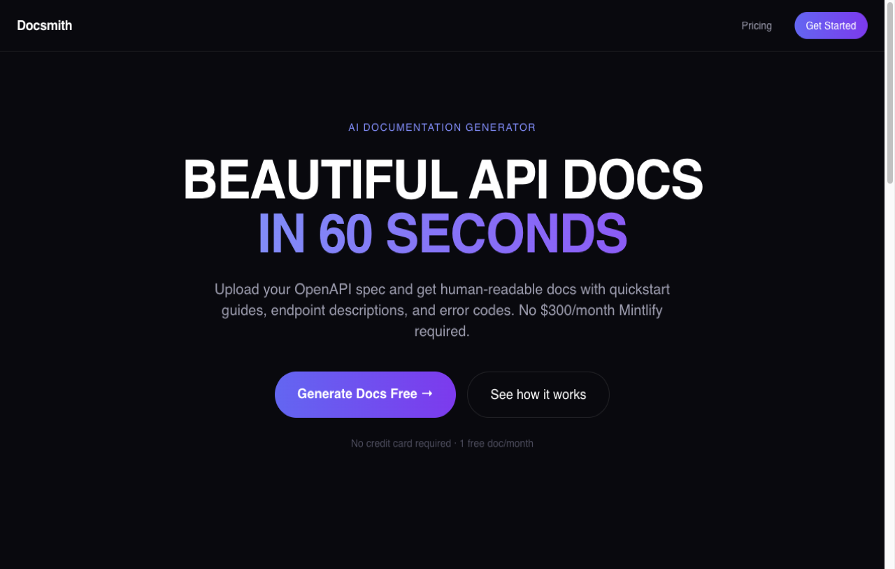 Docsmith — AI API Docs in 60 Seconds gallery image
