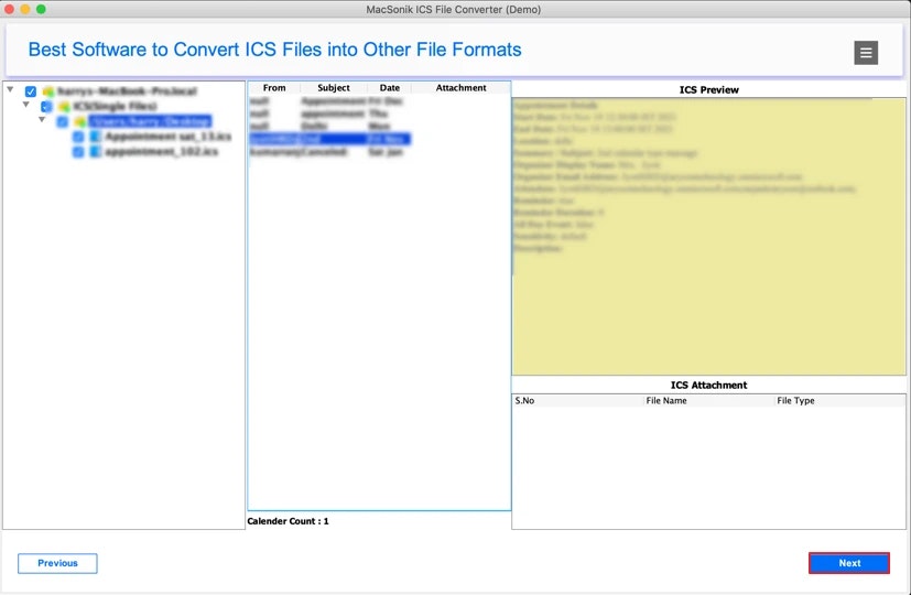 Macsonik ICS 파일 변환기 - IC를 PDF, PST 등으로 변환하는 가장 신뢰할 수있는 도구. 미디어 3