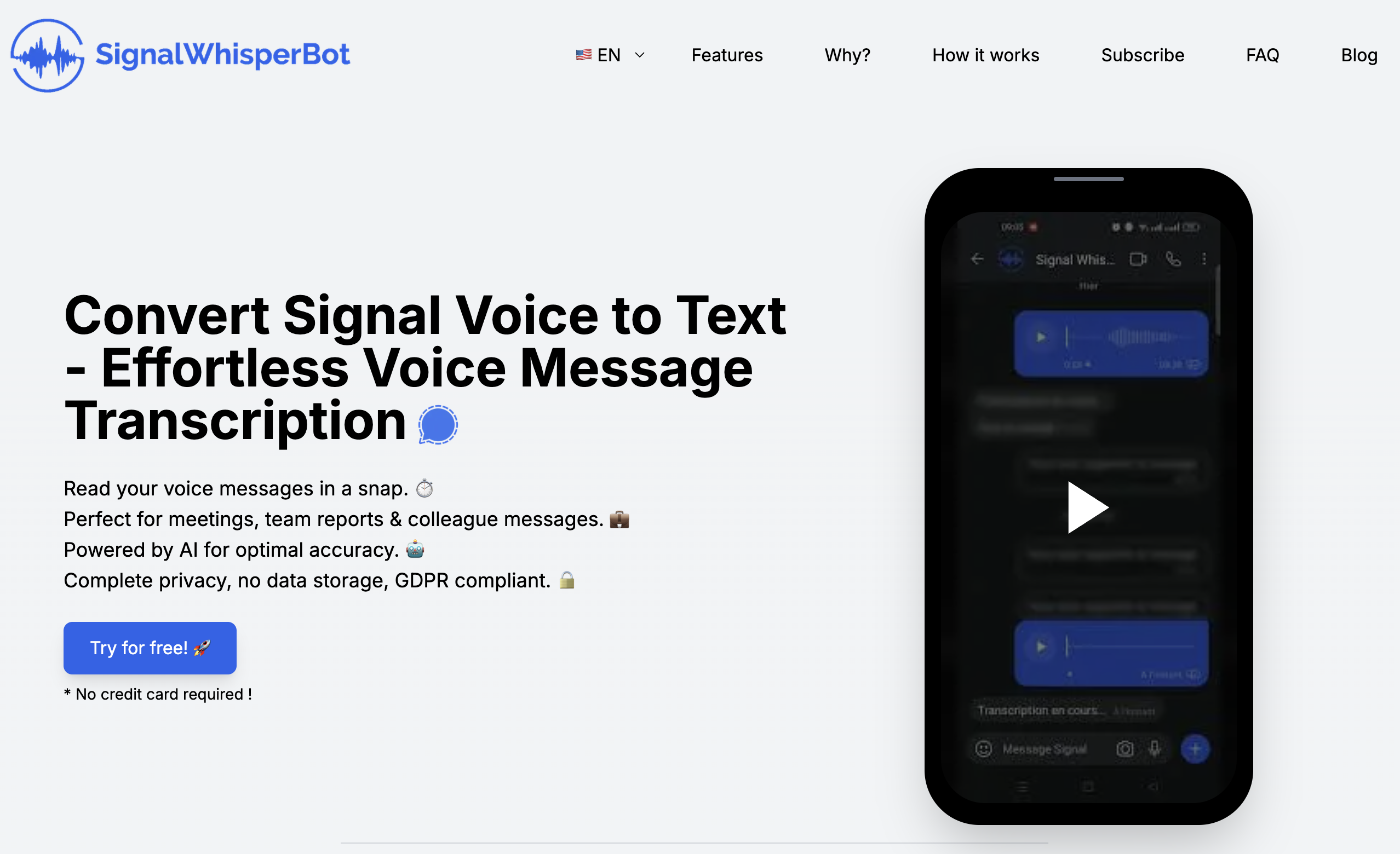 SignalWhisperBot - Main screenshot showing features and interface
