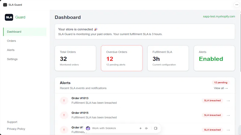 SLA Guard Fulfillment Alerts screenshot 2