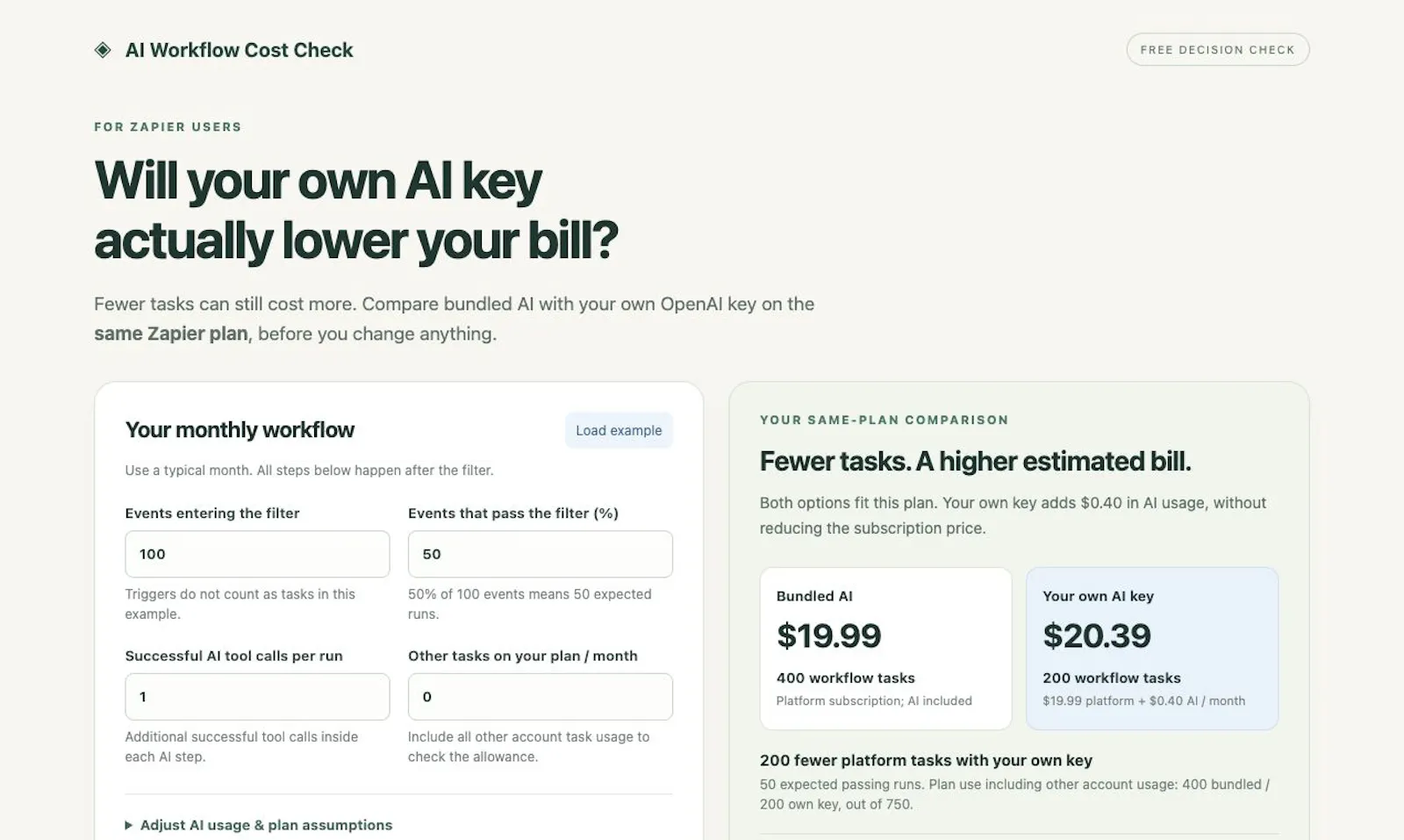 AI Workflow Cost Check screenshot 1