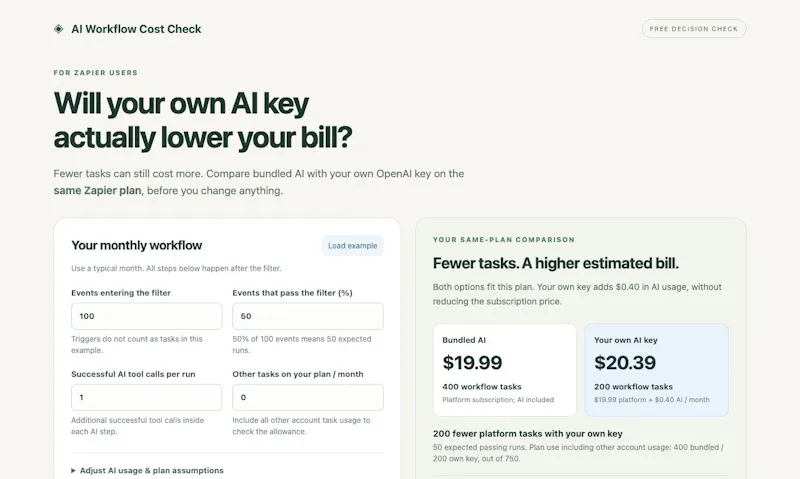 AI Workflow Cost Check screenshot 1