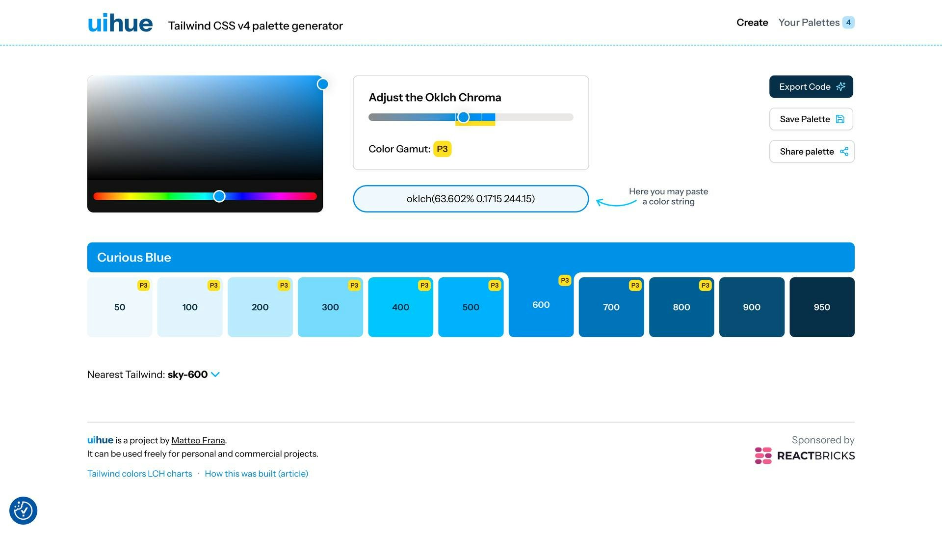 Uihue - Générateur de palettes Free Tailwind4 media 6