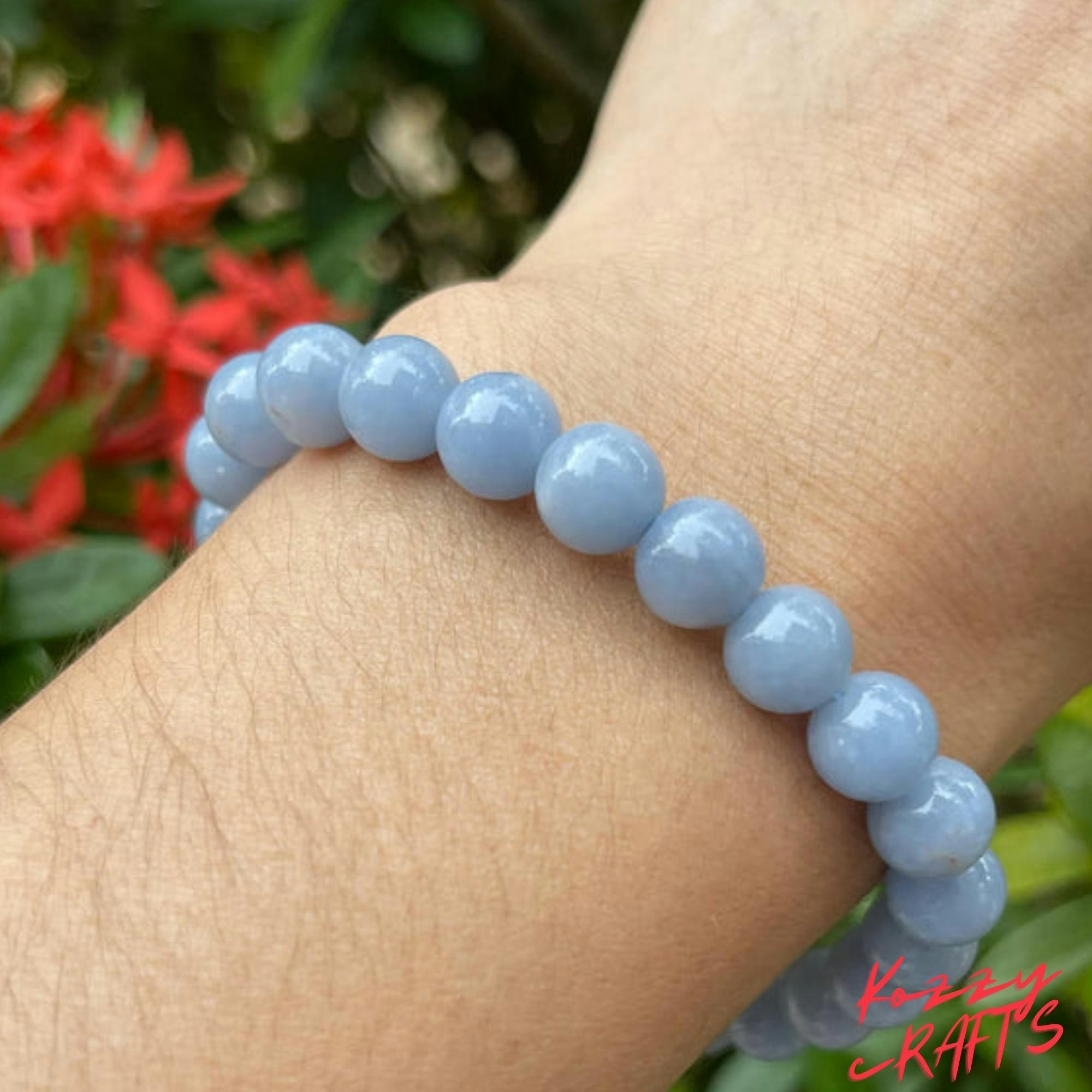 Angelit Bead Reiki Heilarmband - Natural Angelit Crystal Perle Reiki Heilarmband Medien 10