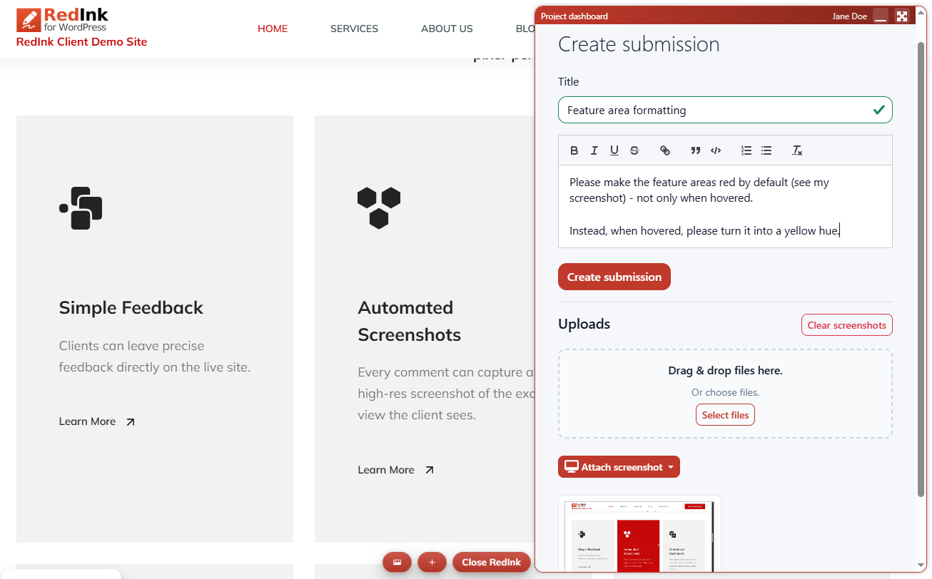Website feedback tool for WordPress gallery image