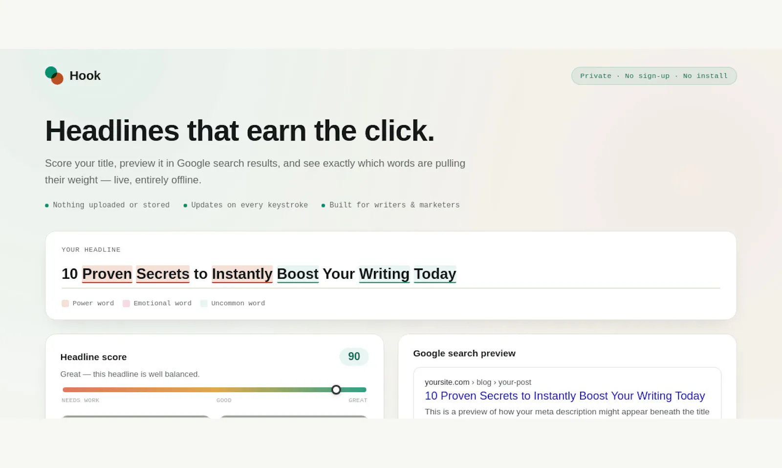 Hook — Headline & Title Analyzer screenshot 1