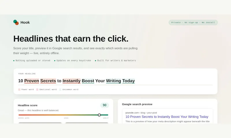 Hook — Headline & Title Analyzer screenshot 1