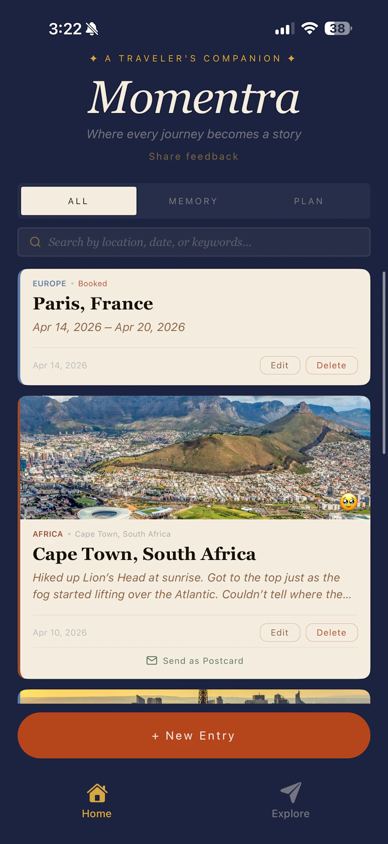 Momentra: AI Travel Journal screenshot 1