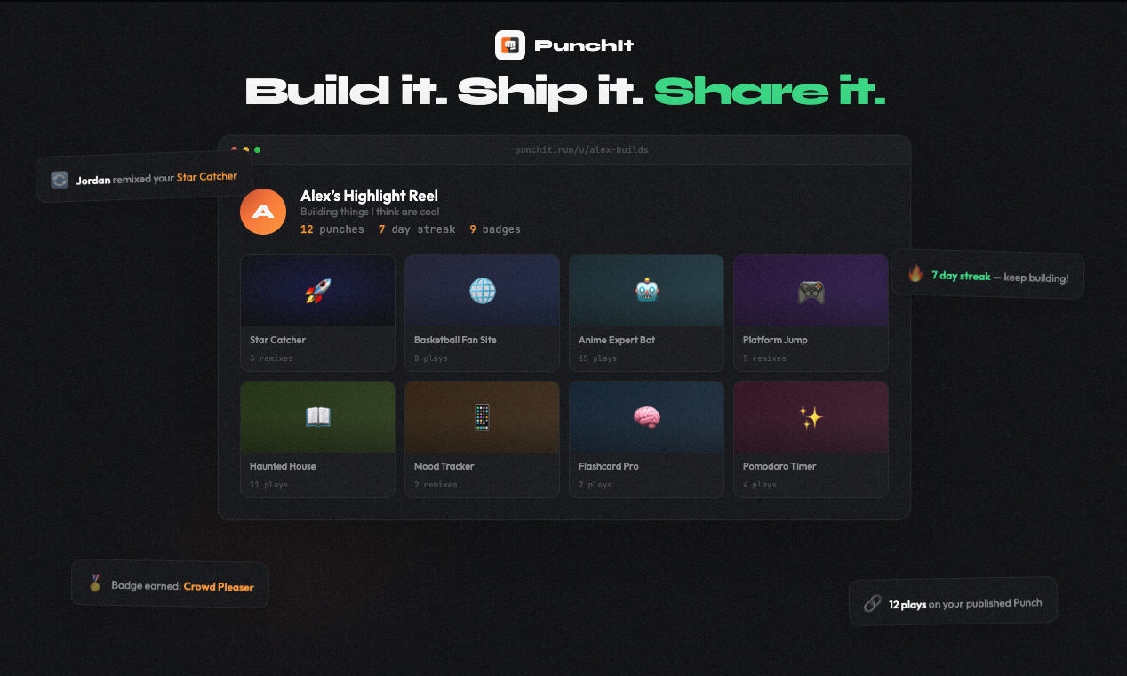 PunchIt — Vibe Coding for Newbies - Screenshot 3 showing product features and functionality
