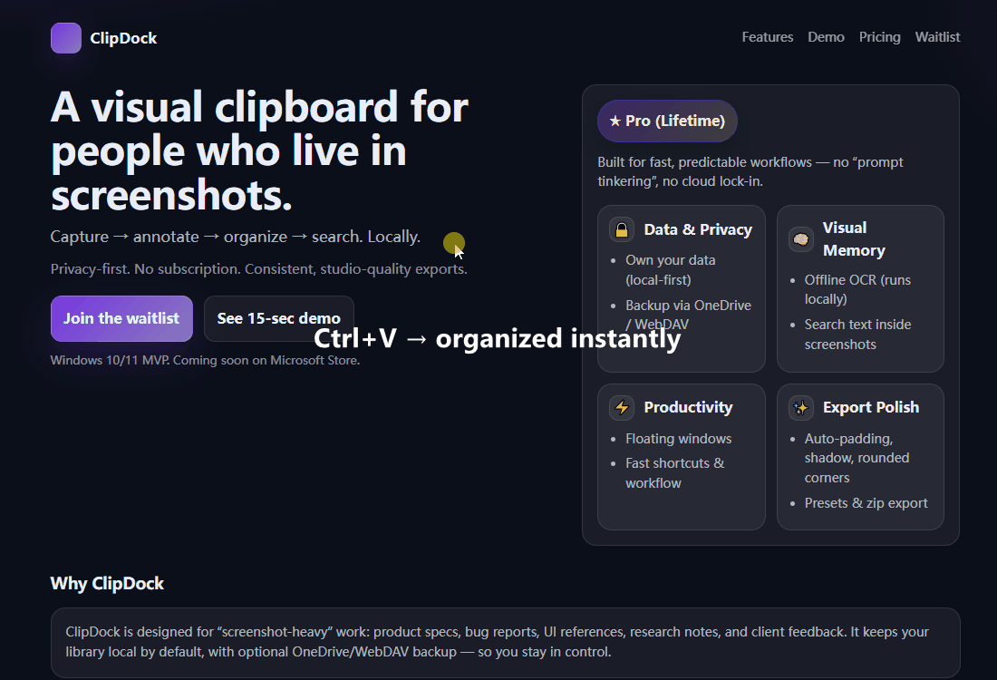 ClipDock - Screenshot 3 showing product features and functionality