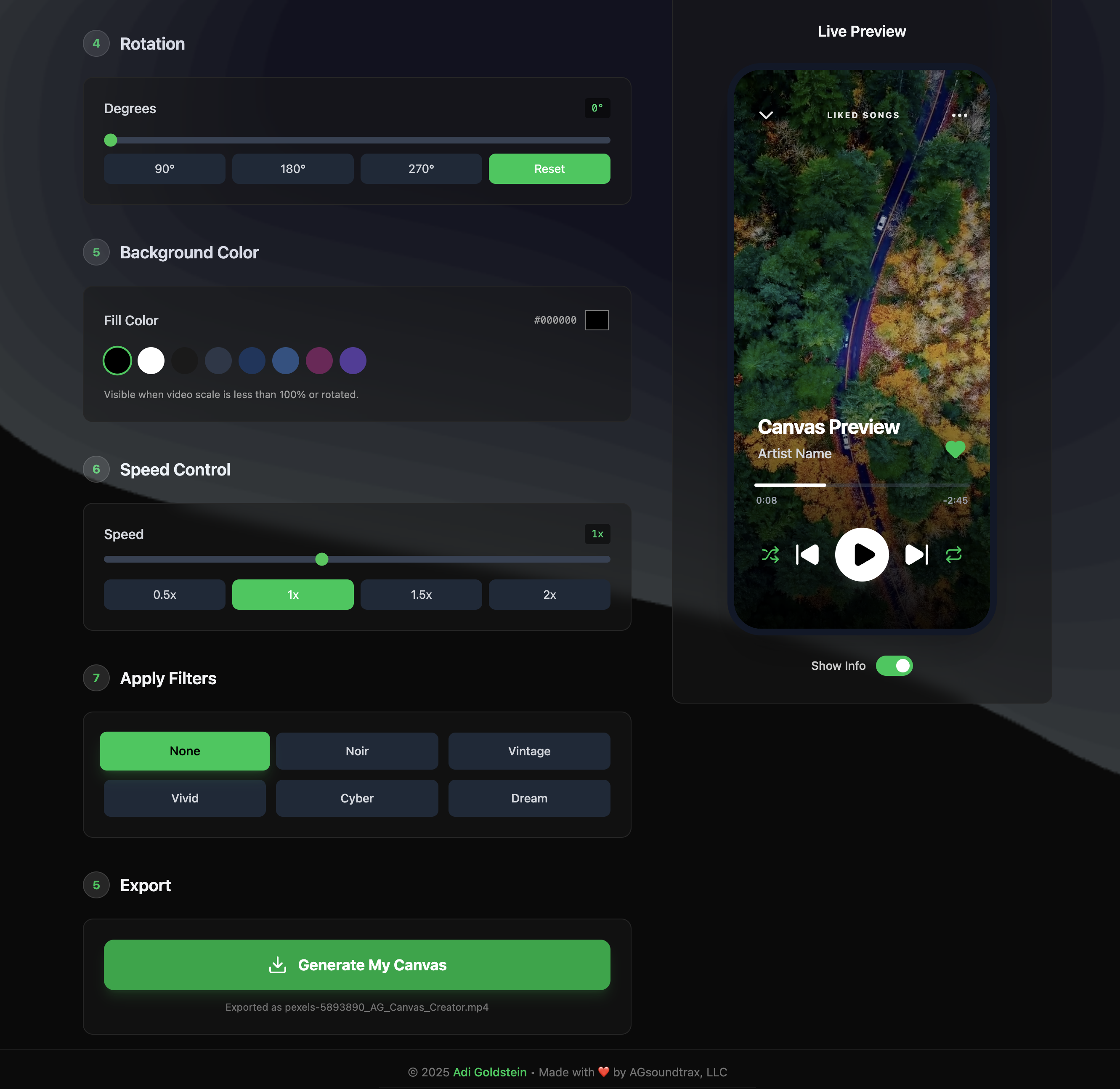 Spotify Canvas Maker - Screenshot 2 showing product features and functionality