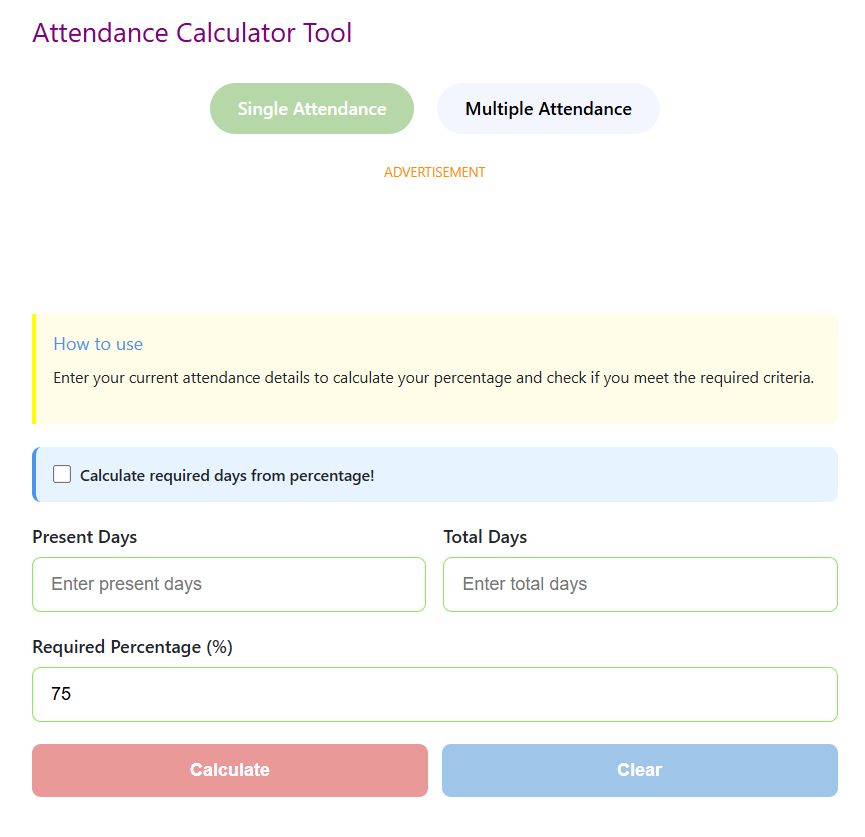 Online Attendance Percentage Calculator gallery image
