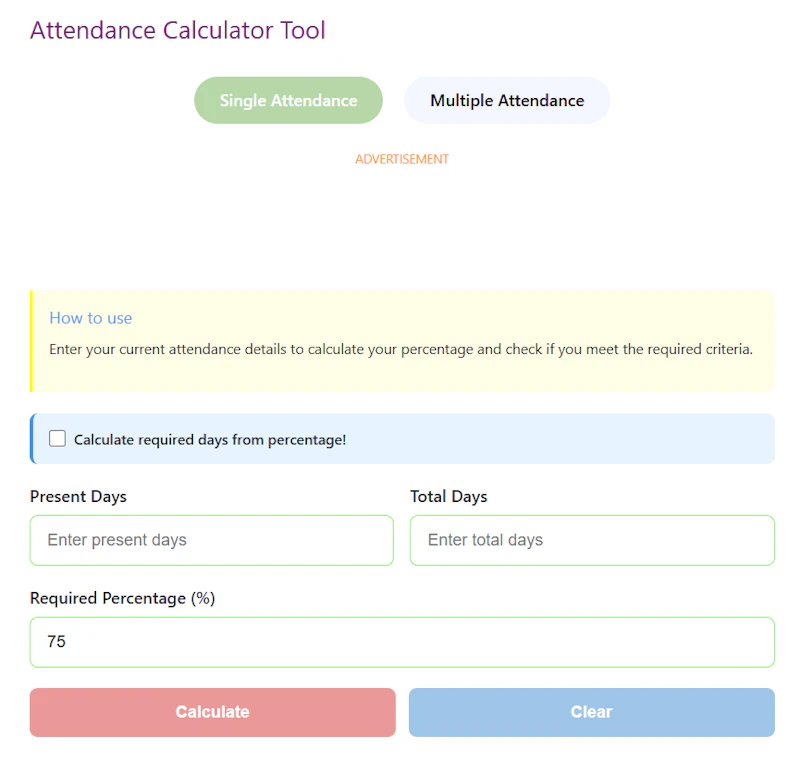 Online Attendance Percentage Calculator screenshot 1