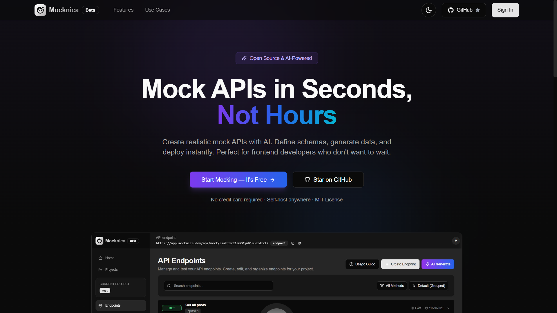 Mocknica - AI-Powered Mock API Server gallery image