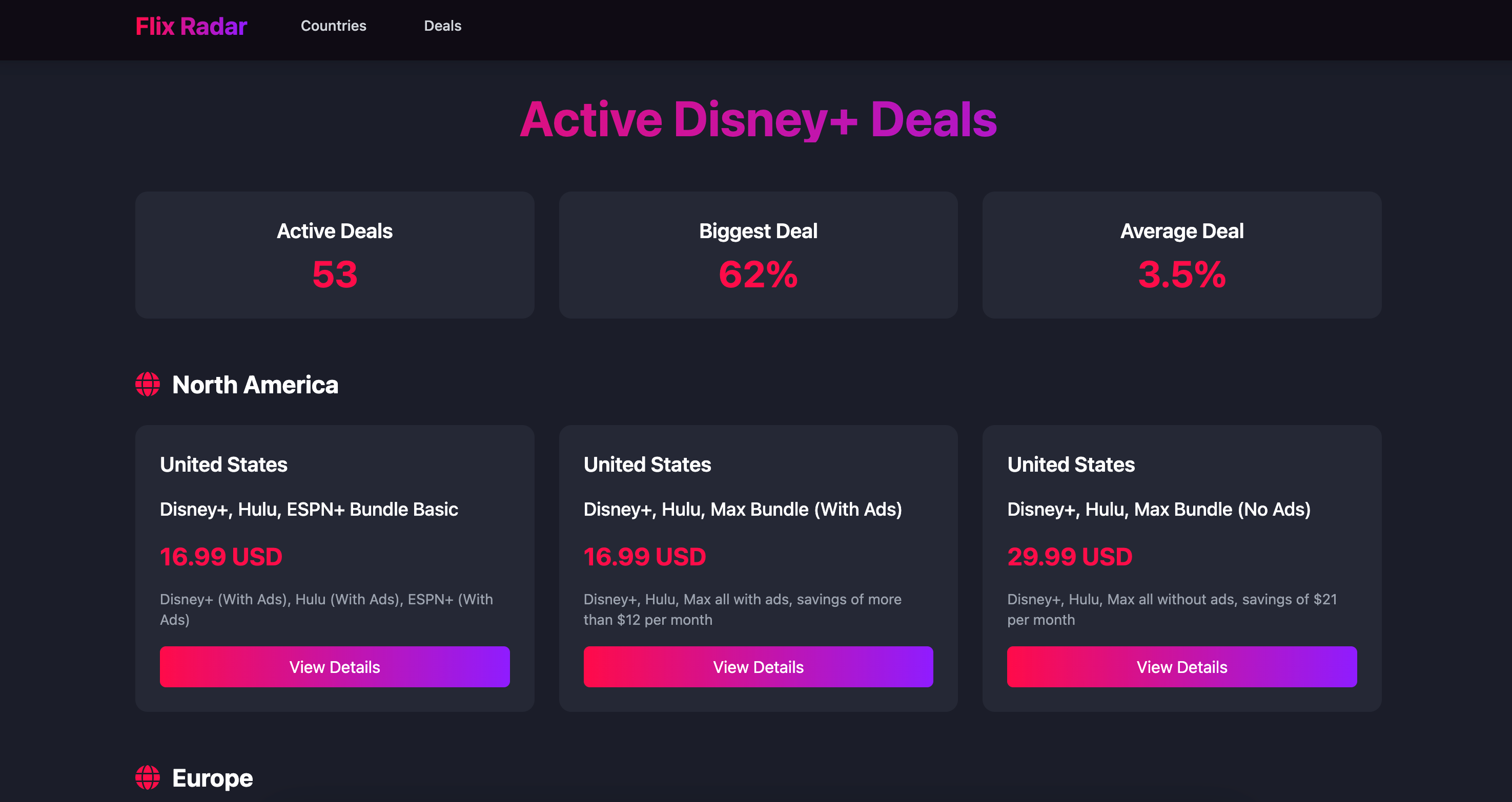 Mídia 2 de Flix Radar - Ofertas ativas de VOD e Disney - Em que países a Disney está disponível e com desconto?