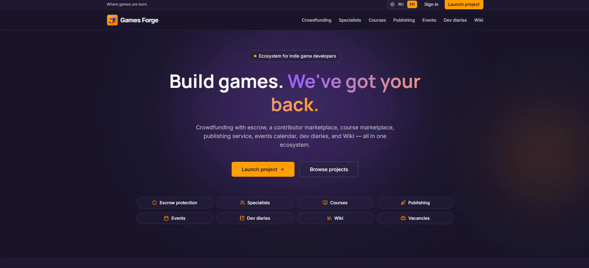 Games Forge — Ecosystem for indie game gallery image