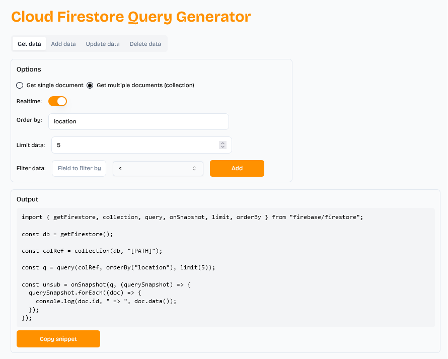 Cloud Firestore Generador de consultas - Generador de consultas simple para Firebase Cloud Firestore media 2
