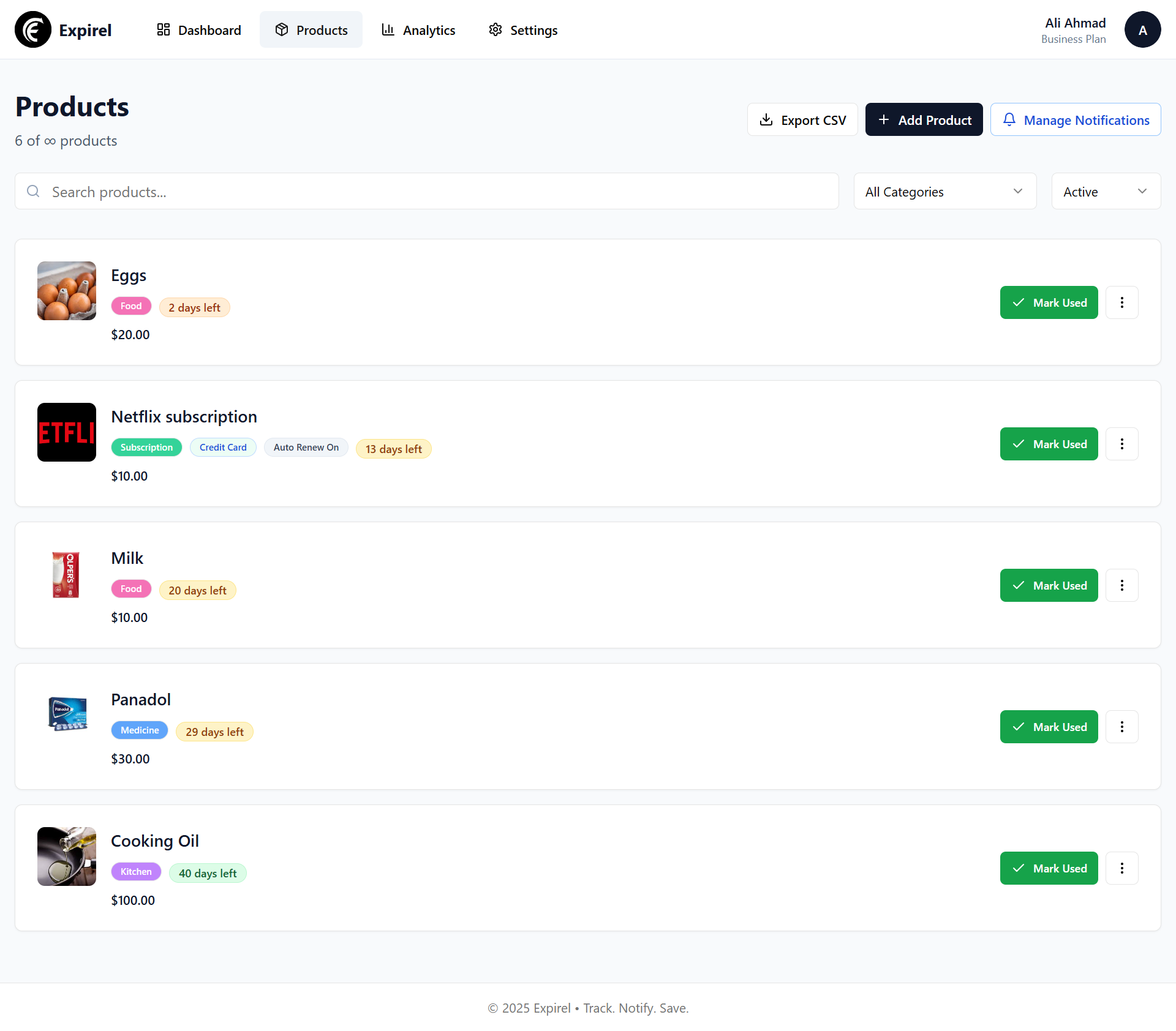 Expirel - Screenshot 2 showing product features and functionality