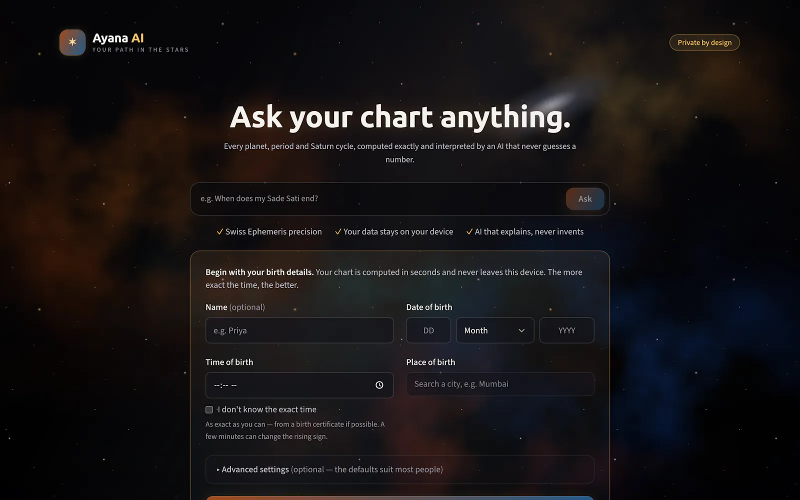 Ayana: Precise Vedic astrology + AI screenshot 2