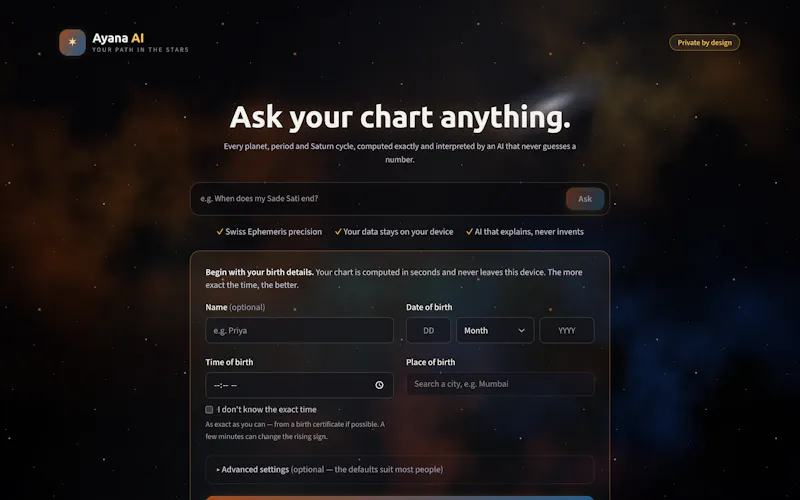 Ayana: Precise Vedic astrology + AI screenshot 2